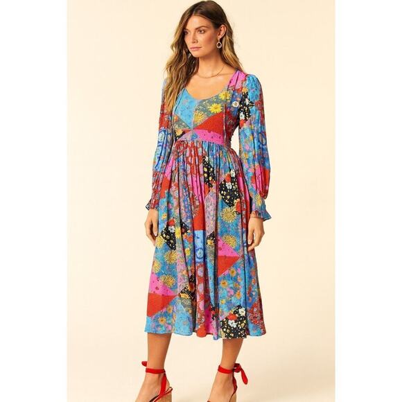 Free People Dresses & Skirts - Free People Women's Long Sleeve Cha Cha Floral Print Midi Dress Size XS Boho